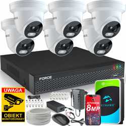 FORCE Zestaw monitoringu 6x Kamera IP 8MPx 4K Aplikacja DYSK 1T8