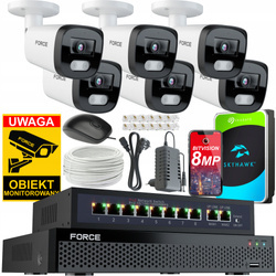 FORCE Zestaw monitoringu 6x Kamera IP 8MPx 4K, DYSK 1TB + SWITCH POE 8CH