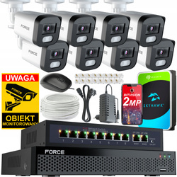 FORCE Zestaw monitoringu 8x Kamera IP 2MPx Full HD, DYSK 1TB + SWITCH POE