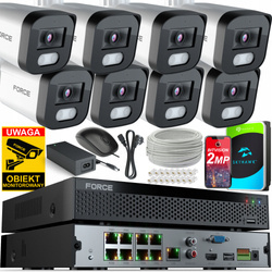 FORCE Zestaw monitoringu 8x Kamera IP 2MPx Full HD DYSK 1TB REJESTRATOR POE