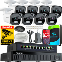 FORCE Zestaw monitoringu 8x Kamera IP 8MPx 4K, DYSK 1TB + SWITCH POE 8CH