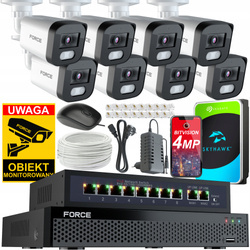 FORCE Zestaw monitoringu 8x Kamera IP 4MPx 2K, DYSK 1TB + SWITCH POE 8CH