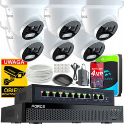 FORCE Zestaw monitoringu 6x Kamera IP 4MPx 2K, DYSK 1TB + SWITCH POE 8CH