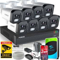 FORCE Zestaw monitoringu 8x Kamera IP 2MPx Full HD Rejestrator Aplikacja