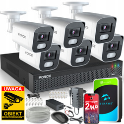 FORCE Zestaw monitoringu 6x Kamera IP 2MPx Full HD Rejestrator Aplikacja