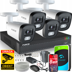 FORCE Zestaw monitoringu 4x Kamera IP 8MPx 4K Aplikacja DYSK 1TB
