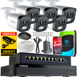 FORCE Zestaw monitoringu 6x Kamera IP 2MPx Full HD, DYSK 1TB + SWITCH POE
