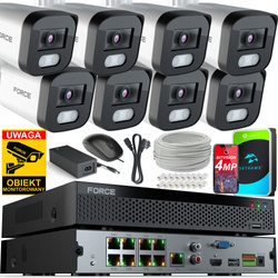 FORCE Zestaw monitoringu 8x Kamera IP 4MPx 2K, DYSK 1TB, REJESTRATOR POE