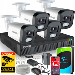 FORCE Zestaw monitoringu 4x Kamera IP 4MPx 2K Aplikacja DYSK 1TB