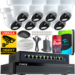 FORCE Zestaw monitoringu 8x Kamera IP 8MPx 4K, DYSK 1TB + SWITCH POE 8CH